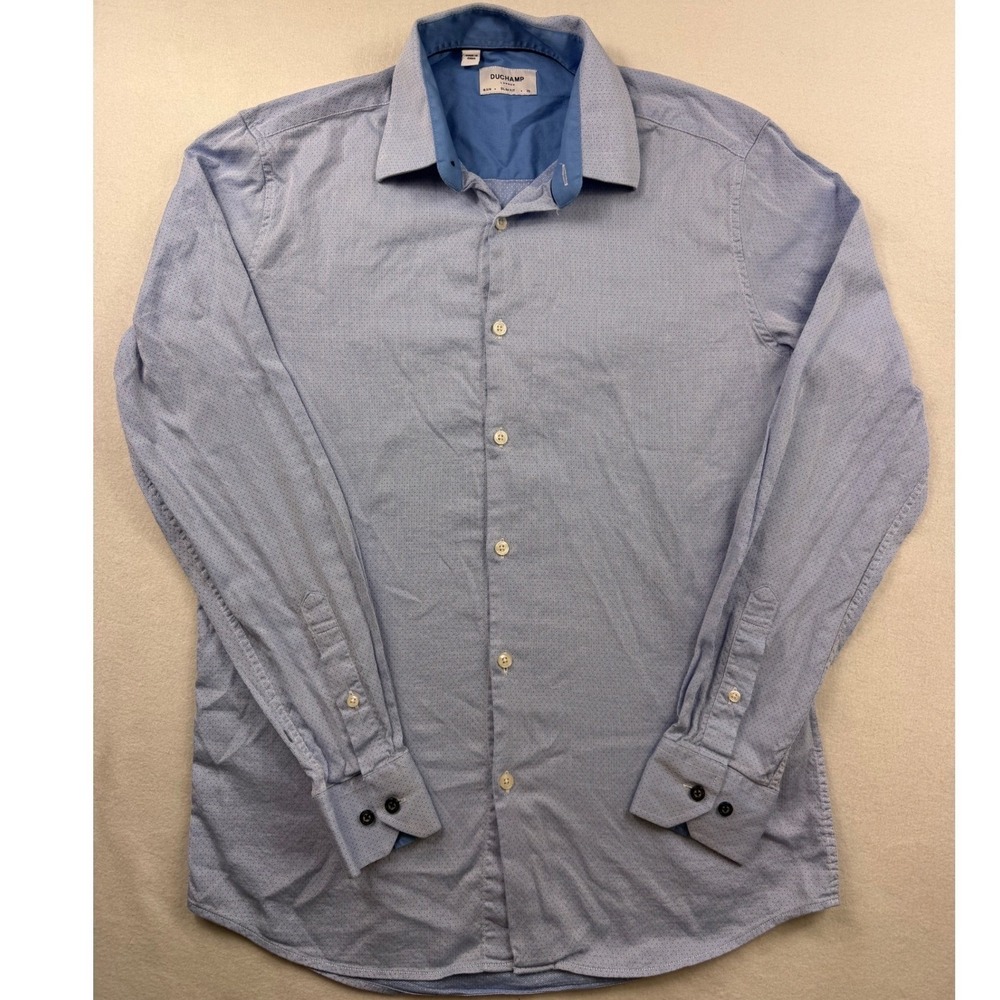 Duchamp London Mens Slim Fit Button Down Shirt Blue Textured Preppy Old Money M